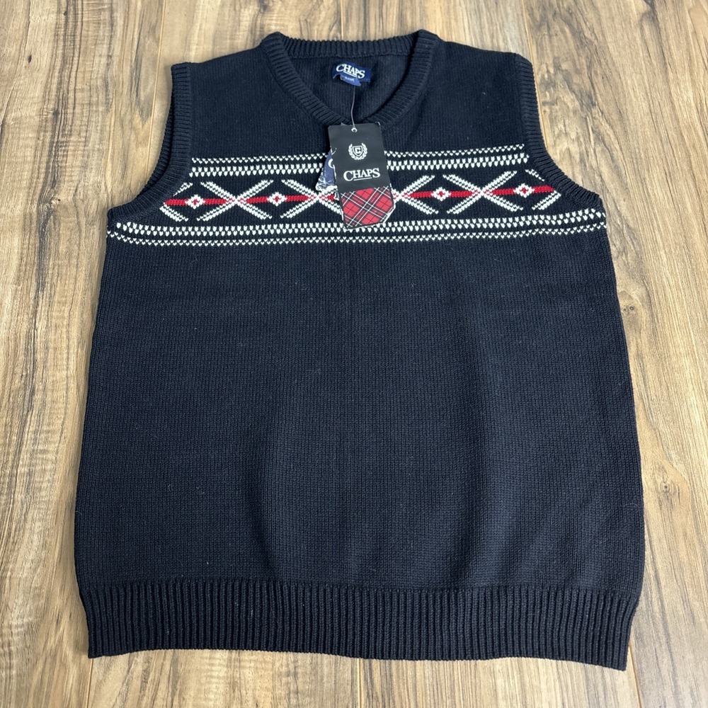 CHAPS Boys Sweater Vest Large (14/16) Black NWT